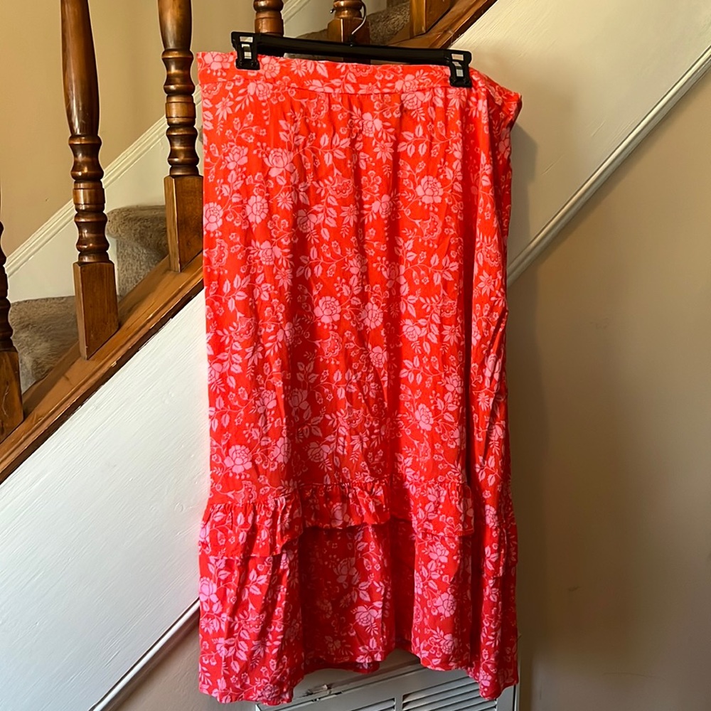 Talbots Floral Print Ruffle Midi Skirt